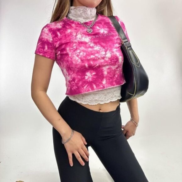 MICHAEL KORS TIE DYE RHINESTONE CROPPED T SHIRT - Picture 9 of 10